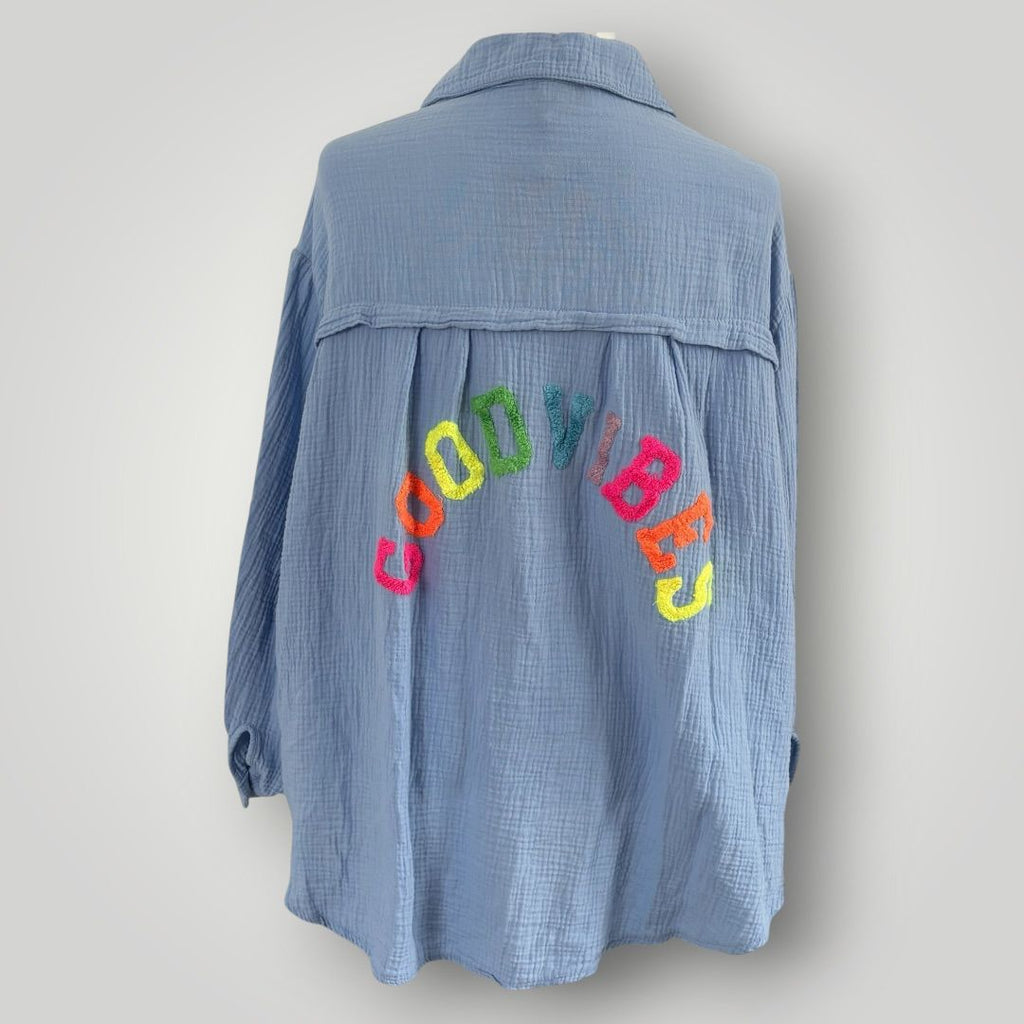 Musselin Bluse "GOOD VIBES"