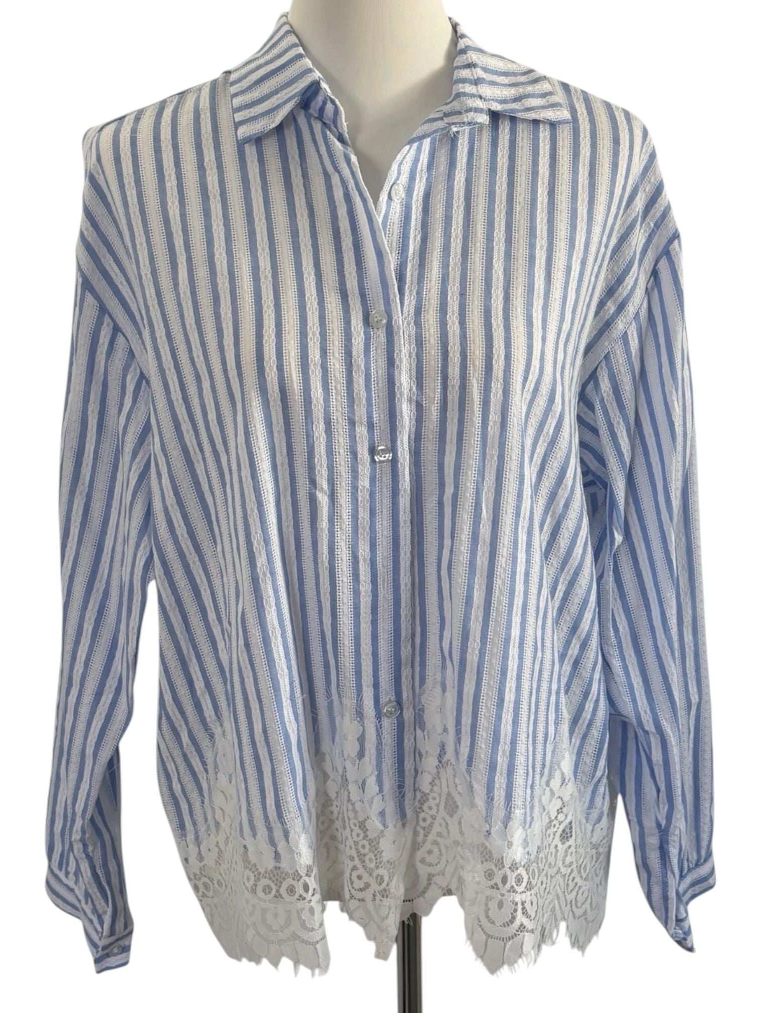 Gestreifte Bluse mit Spitze